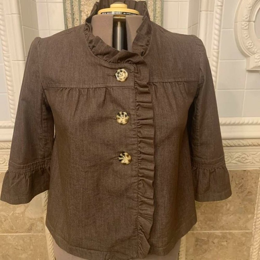 Cato. Sz Medium. Unlined Cotton Lightweight Ruffled 3/4 Sleeve Jacket. B55
